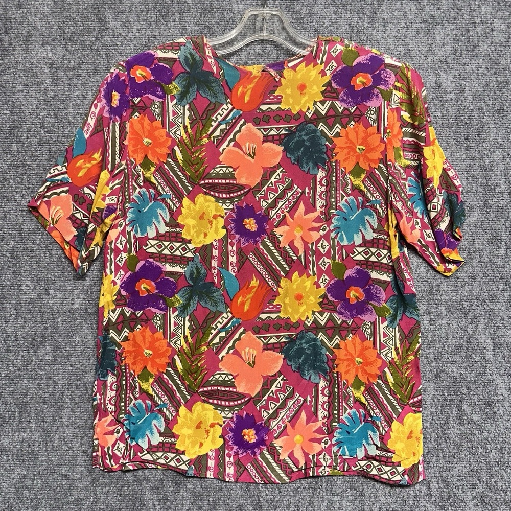 Christie & Jill Vintage 100% Silk Floral Button Back Blouse Multicolor Small